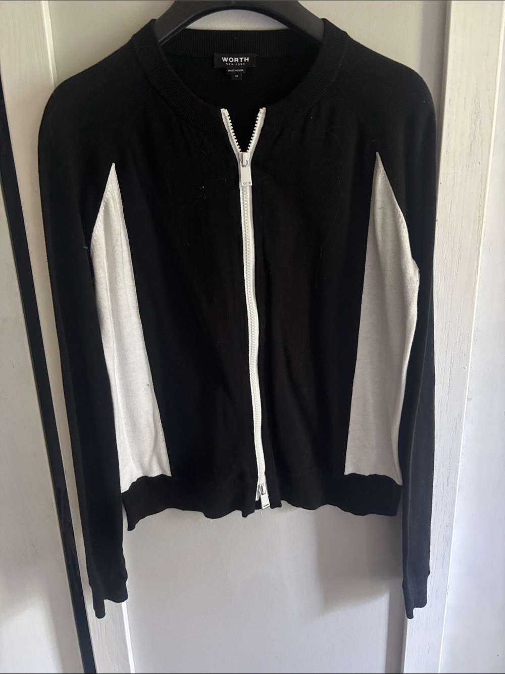 Worth Black Cardigan with White Zip and Side Panels